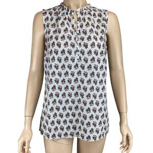 Talbots Top‎ Size Small Sleeveless Floral Metallic Ruffle Neck Button Down